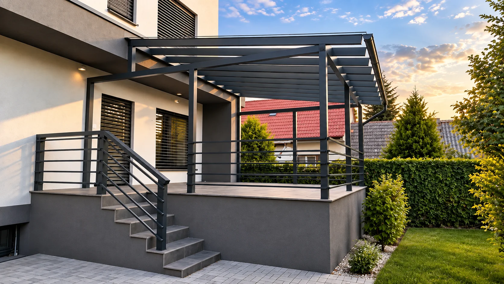 Alu-Terrassenüberdachung am Haus