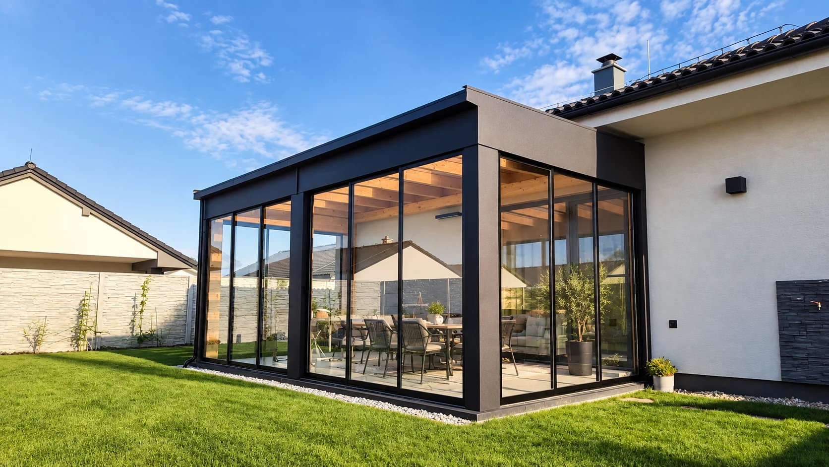 Verglaste Holzterrasse
