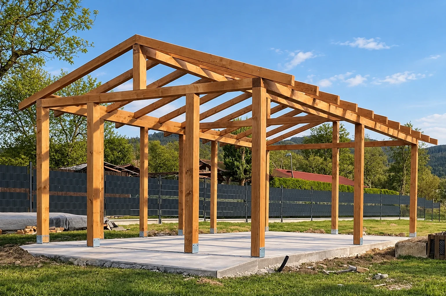 Holzkonstruktion eines Ferienhauses